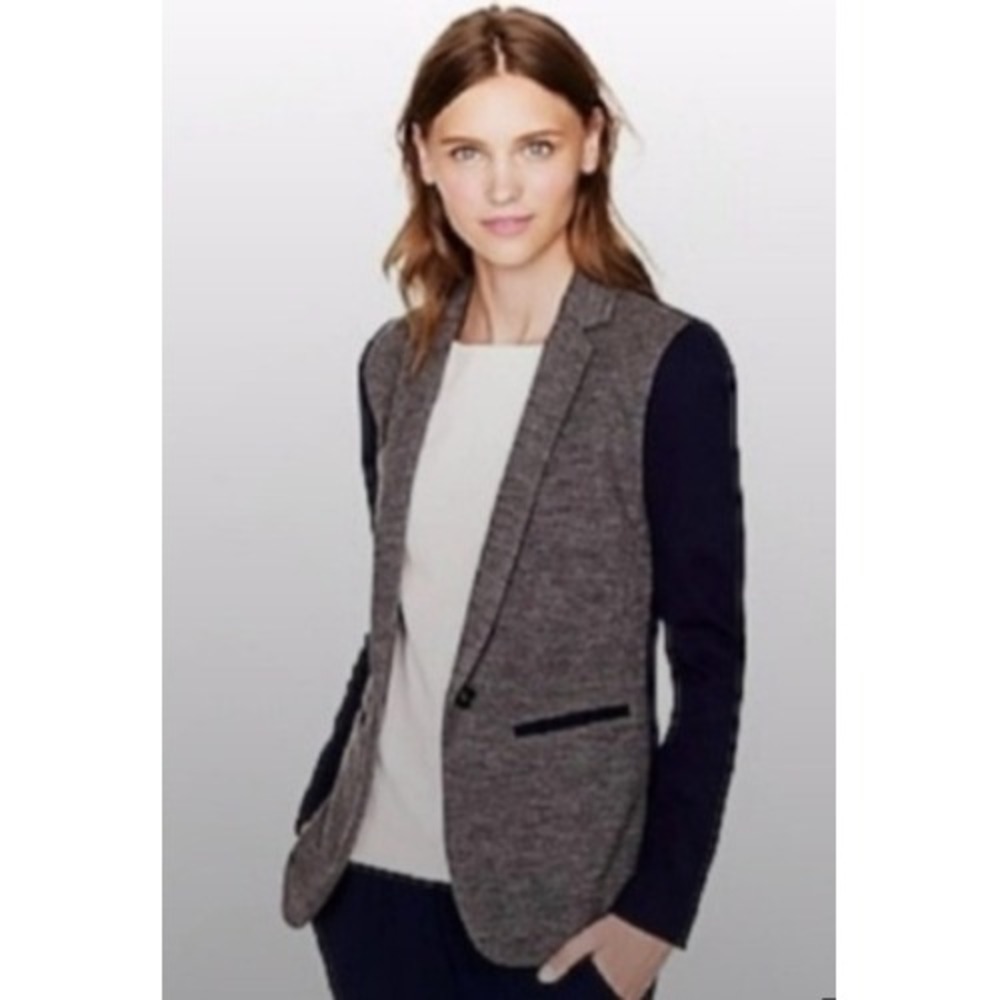 J.Crew Colorblock Single Button Blazer Jacket Womens 2 Gray Navy Workwear